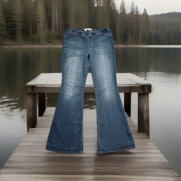 Altar'd State Pull On Flare Jeans L (33x31.5) Blue Mid Rise Super Stretch Womens - Picture 1 of 8